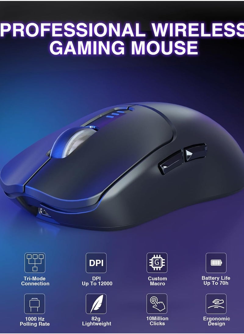 SC580 Tri-Mode Gaming Mouse, 2.4G/BT5.0/USB-C Lightweight Gaming Mouse, 12000 DPI Rechargeable Wireless Mouse with 6 Programmable Buttons, Ergonomic Computer Mouse for Laptop/PC/Mac/Tablet,Black