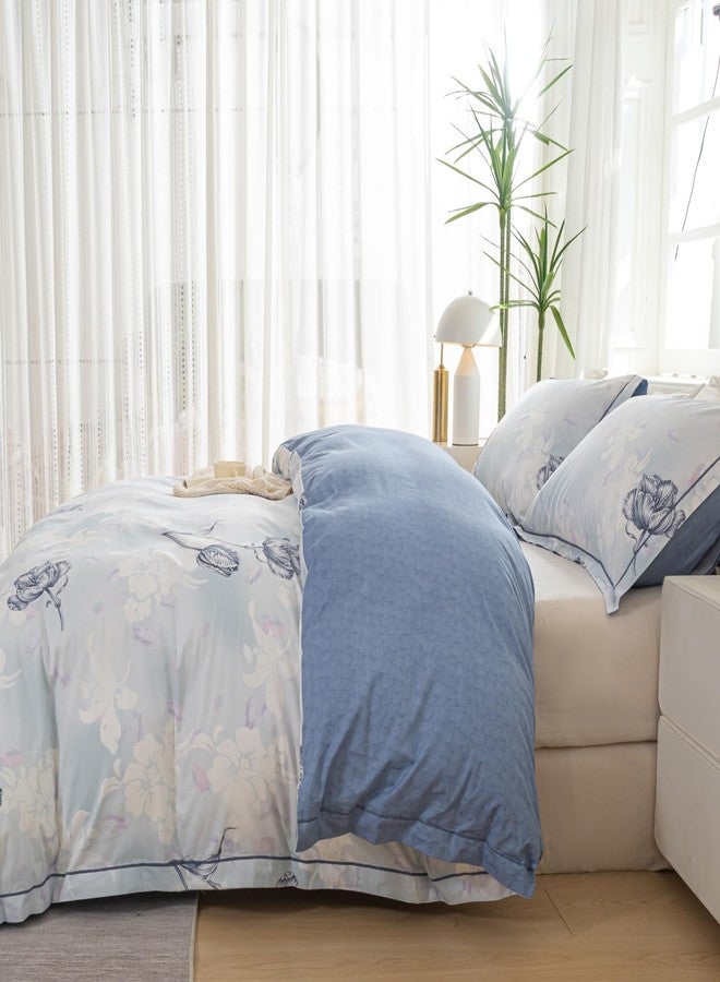 OAITE Duvet Cover Set King Size Floral Pattern 500 Thread Count Ultra Soft 100% Cotton Duvet Cover Sets 3-PC, Breathable Duvet Cover with Zipper Closure & Corner Ties - Image 4