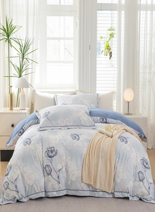 OAITE Duvet Cover Set King Size Floral Pattern 500 Thread Count Ultra Soft 100% Cotton Duvet Cover Sets 3-PC, Breathable Duvet Cover with Zipper Closure & Corner Ties - Image 1