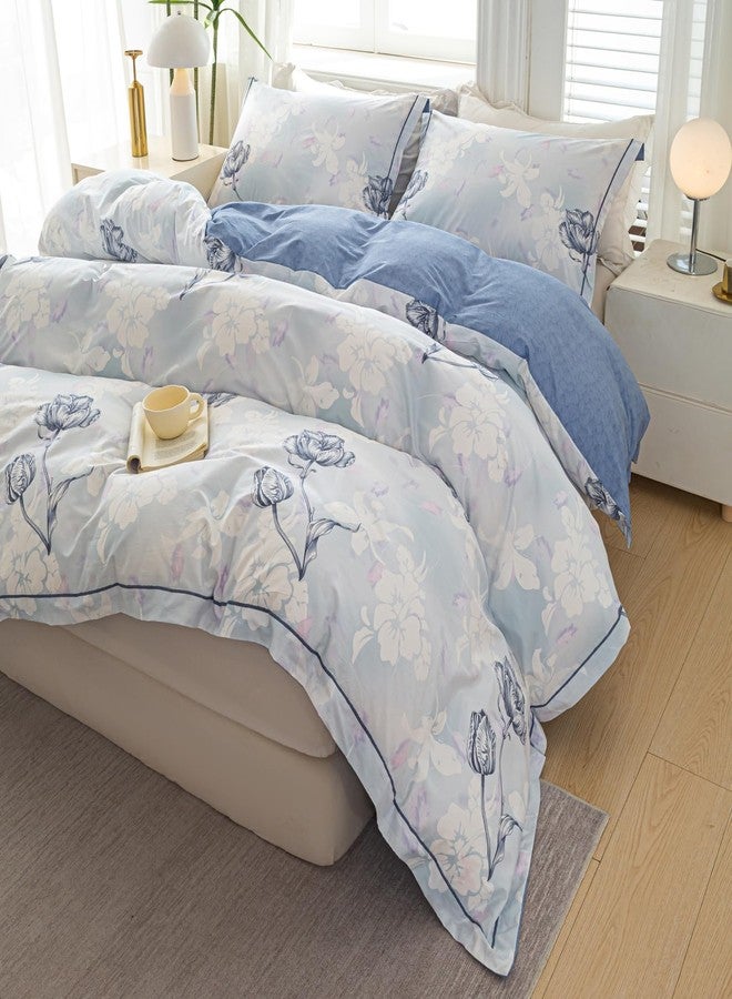 OAITE Duvet Cover Set King Size Floral Pattern 500 Thread Count Ultra Soft 100% Cotton Duvet Cover Sets 3-PC, Breathable Duvet Cover with Zipper Closure & Corner Ties - Image 5