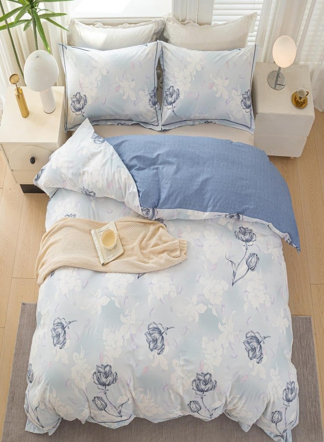 OAITE Duvet Cover Set King Size Floral Pattern 500 Thread Count Ultra Soft 100% Cotton Duvet Cover Sets 3-PC, Breathable Duvet Cover with Zipper Closure & Corner Ties - Image 3