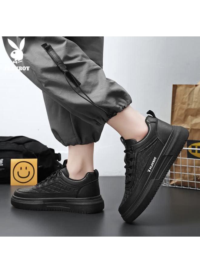 Playboy Men's Shoes Spring Summer Casual White Sneakers Men's Casual Skate Shoes Versatile Thick-soled Sports Shoes Trendy Black Size 39 - Image 3
