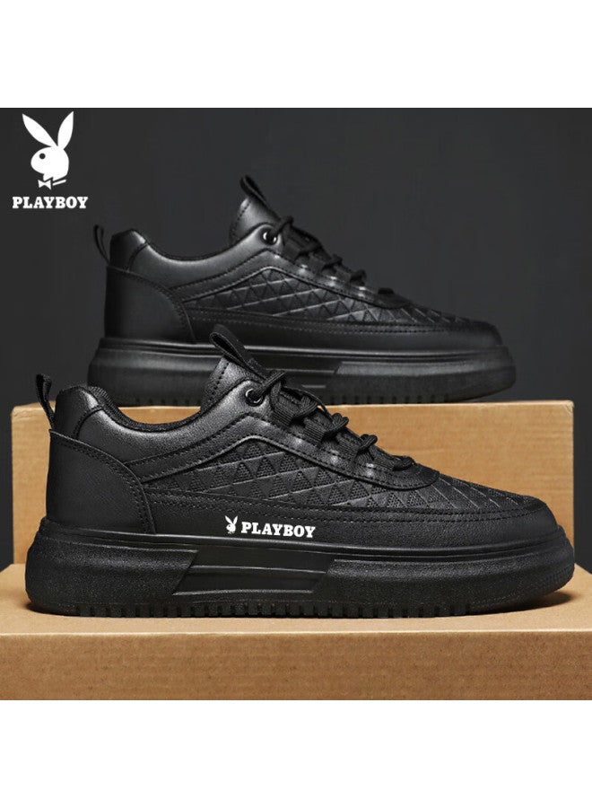 Playboy Men's Shoes Spring Summer Casual White Sneakers Men's Casual Skate Shoes Versatile Thick-soled Sports Shoes Trendy Black Size 39 - Image 2