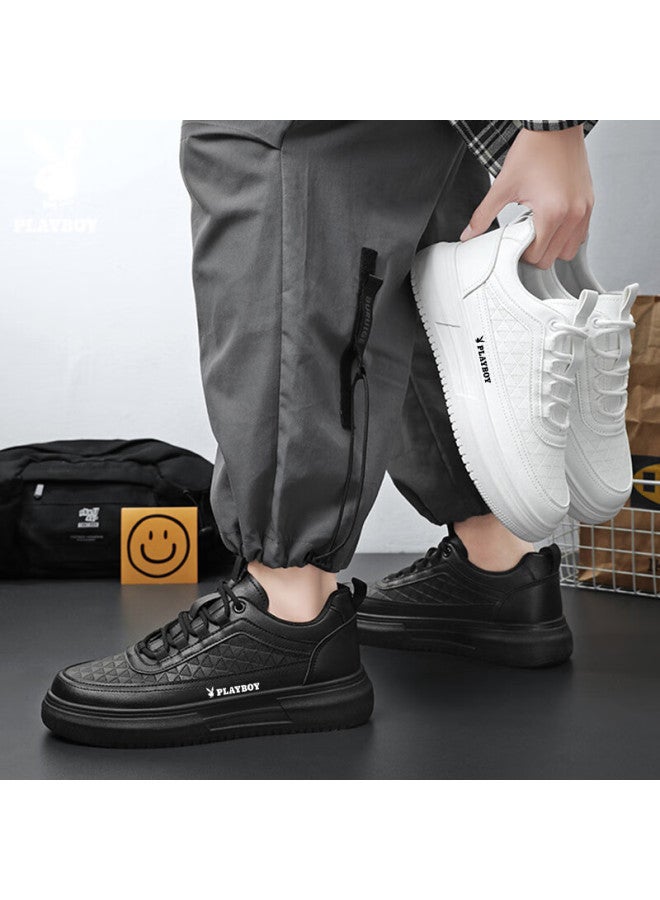 Playboy Men's Shoes Spring Summer Casual White Sneakers Men's Casual Skate Shoes Versatile Thick-soled Sports Shoes Trendy Black Size 39 - Image 4
