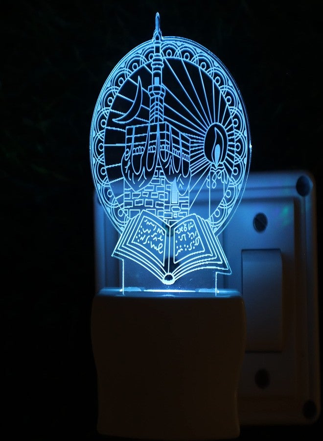 UKANI Islamic MASJID 3D Optical Illusion Acrylic Night Lamp, 7 Colors RGB Auto Colour Changing LED Plug n Play Night Light, Office Light, Best Gift - Pack of 1 (SD105,Multicolour, 3 Inch) - Image 1