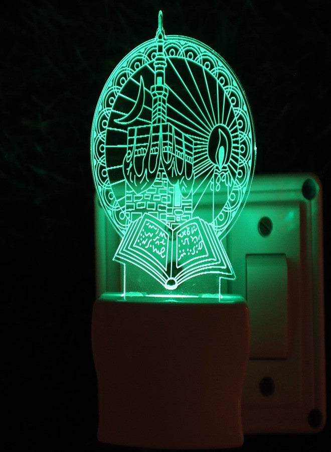 UKANI Islamic MASJID 3D Optical Illusion Acrylic Night Lamp, 7 Colors RGB Auto Colour Changing LED Plug n Play Night Light, Office Light, Best Gift - Pack of 1 (SD105,Multicolour, 3 Inch) - Image 3