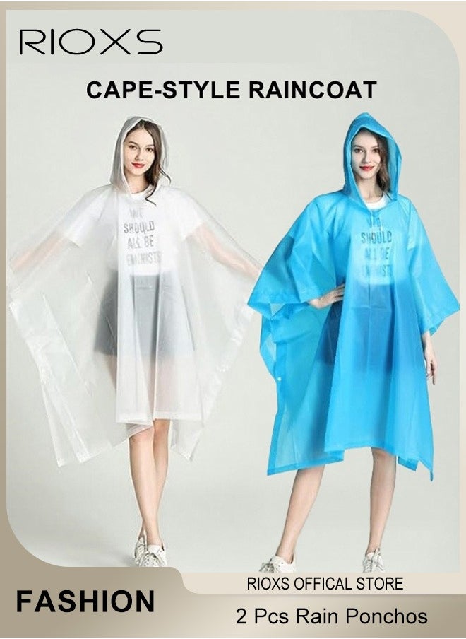 RIOXS 2 Pcs Adults Men And Women Waterproof Raincoat Portable Eva Long Rain Ponchos With Hoods Elastic Sleeves Lightweight Rainwear Cape Reusable For Outdoor Cycling Hiking Camping Climbing  - Image 1
