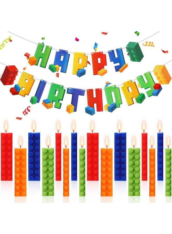 Sosation 32 Pieces Building Blocks Birthday Supplies Building Block Candles Decorations Block Party Centerpiece Banner Party Supplies Happy Birthday Banner Brick Themed Party Favors - Image 1