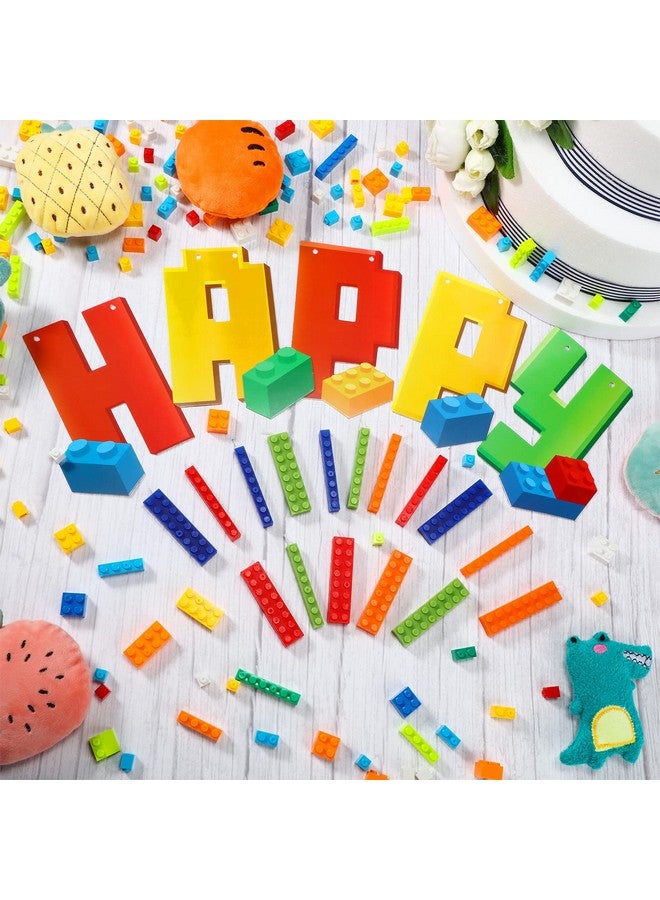 Sosation 32 Pieces Building Blocks Birthday Supplies Building Block Candles Decorations Block Party Centerpiece Banner Party Supplies Happy Birthday Banner Brick Themed Party Favors - Image 5