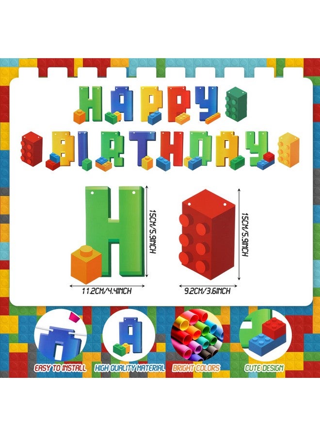 Sosation 32 Pieces Building Blocks Birthday Supplies Building Block Candles Decorations Block Party Centerpiece Banner Party Supplies Happy Birthday Banner Brick Themed Party Favors - Image 3