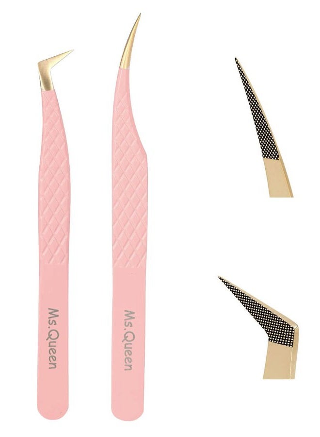 Ms.Queen Lash Extension Tweezers,2Pcs Fiber Tip Grip Boot Volume Tweezer and Dolphin Isolation Eyelash Tweezers - Image 1