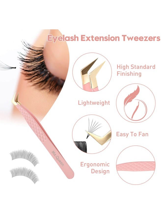 Ms.Queen Lash Extension Tweezers,2Pcs Fiber Tip Grip Boot Volume Tweezer and Dolphin Isolation Eyelash Tweezers - Image 3