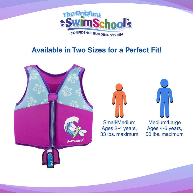 SwimSchool Swim Trainer Vest â€“ Small/Medium Max 33 Pounds â€“ Kids Swim Vest with Padded Shoulders â€“ Comfortable Flex-Form-Fit Design with Adjustable Safety Strap â€“ Pink/Aqua - Image 4
