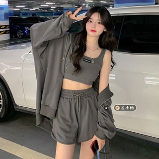 Womens Fashionable Casual Sports Suit Autumn Spring Collection Age-reducing Gym Running Sweatshirt Shorts Three-piece Set Grey - pzsku/Z8B42040A971072E84CB3Z/45/1746225319/83c429ae-fdf2-4756-b3e2-dc6b6e0afeb9
