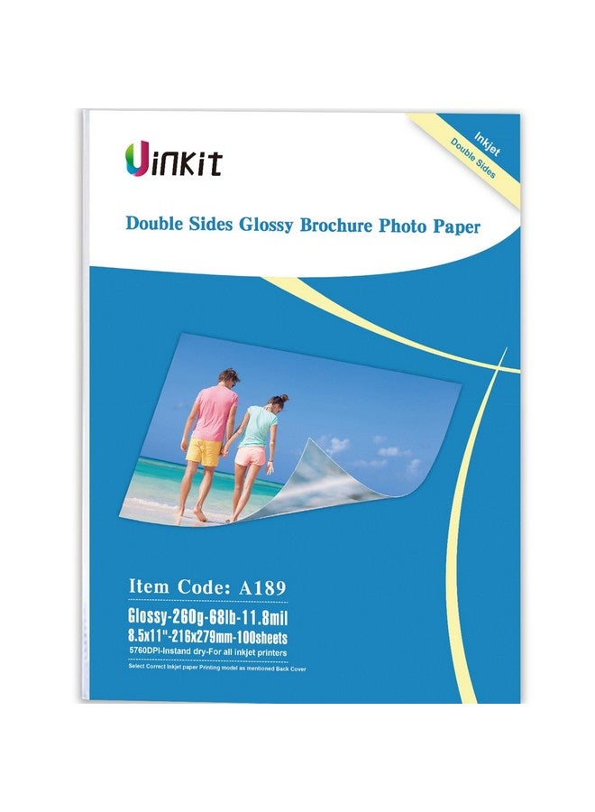 Uinkit Thick Photo Paper Glossy Double Sided 100 Sheets 8.5x11 Heavyweight 68lb 260gsm Inkjet Both Sides Printable 11.8mil A4 Letter size Flyer Bulk Pack 8.5 x 11 Card paper postcard postal A189 - Image 1