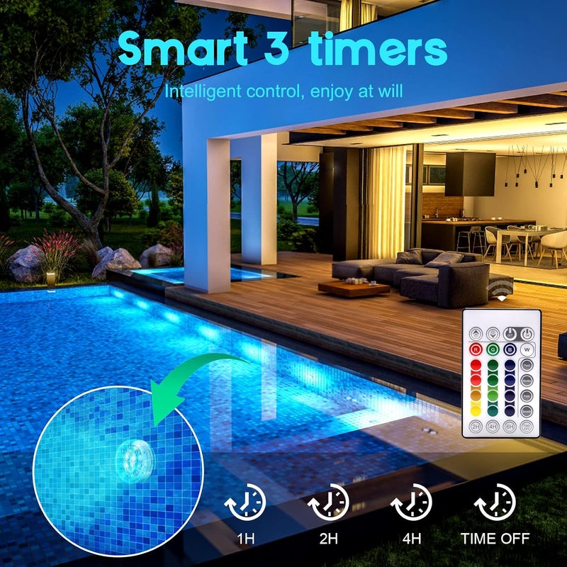 4 Pack RGB Submersible LED Lights with Remote, Suction Cups and Magnets - Image 3