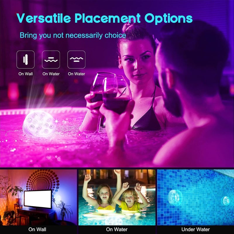 4 Pack RGB Submersible LED Lights with Remote, Suction Cups and Magnets - Image 2