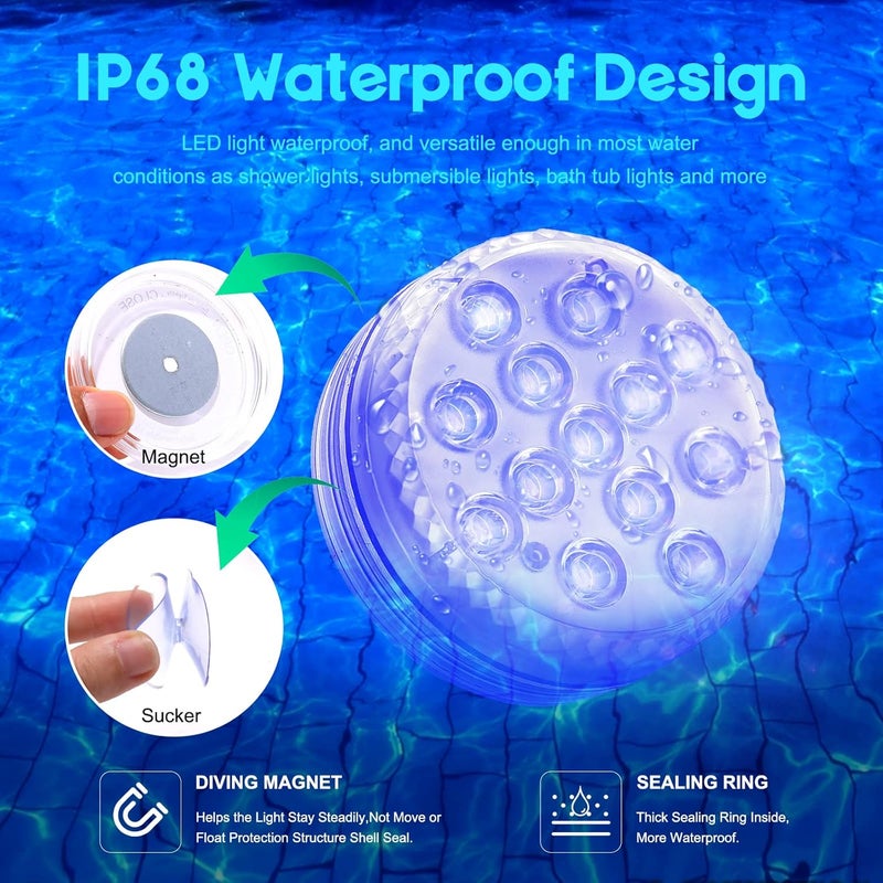 4 Pack RGB Submersible LED Lights with Remote, Suction Cups and Magnets - Image 4