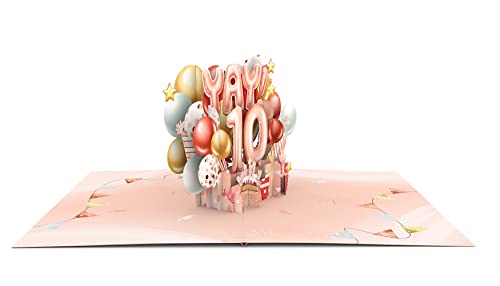 Liif Happy 10th Birthday Card, 10 Years Old Birthday Card, 3D Greeting Pop Up Birthday Card, For Girl, Granddaughter, Pink, Balloons | With Message Note & Envelop | Size 7 x 5 Inch - Image 4