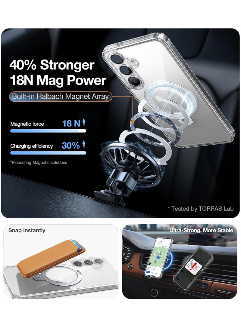 حامل مغناطيسي دوار 360° لهاتف سامسونج جالاكسي S25 بلس (2025)، مناسب لحافظة Magsafe مقاومة للصدمات رفيعة مع حامل وكماشة، Ostand Spin، شفاف - Image 4