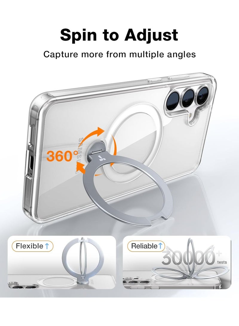 حامل مغناطيسي دوار 360° لهاتف سامسونج جالاكسي S25 بلس (2025)، مناسب لحافظة Magsafe مقاومة للصدمات رفيعة مع حامل وكماشة، Ostand Spin، شفاف - Image 3