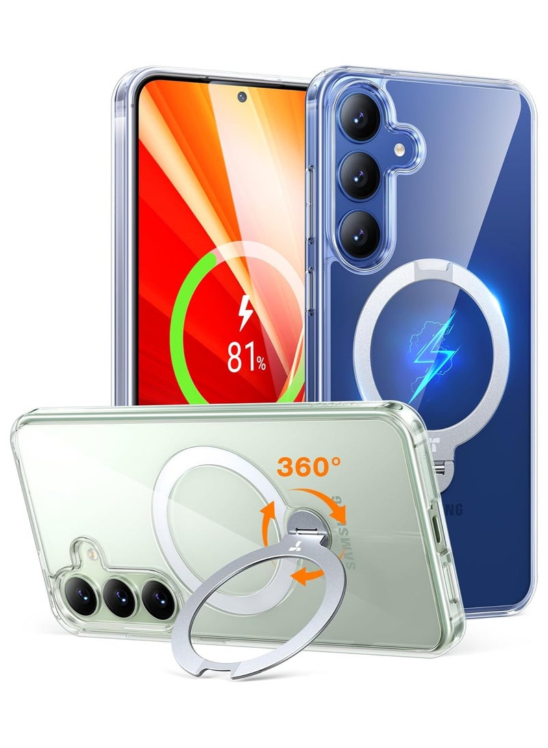 حامل مغناطيسي دوار 360° لهاتف سامسونج جالاكسي S25 بلس (2025)، مناسب لحافظة Magsafe مقاومة للصدمات رفيعة مع حامل وكماشة، Ostand Spin، شفاف - Image 1