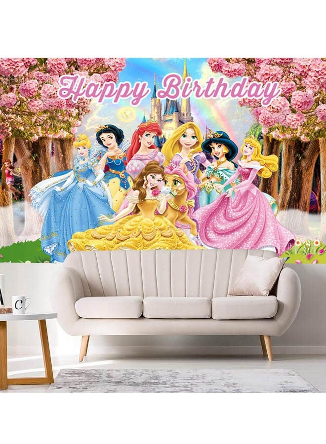 Party Disney Princess Birthday Party Large Size Background Decoration Cloth for Children's Birthday Photo Supplies Background Photo Props (Size: 150cmX210cm) - Image 4