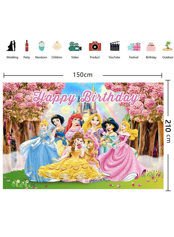 Party Disney Princess Birthday Party Large Size Background Decoration Cloth for Children's Birthday Photo Supplies Background Photo Props (Size: 150cmX210cm) - Image 5