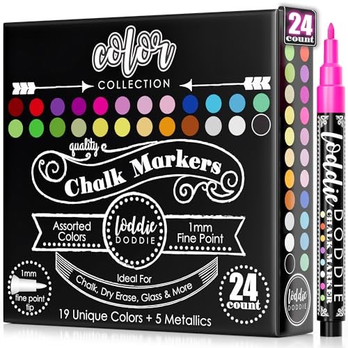 Markers الطباشير السائل لودي دودي 24 عبوة 1 مم متعددة الألوان لافتات أول يوم دراسي لافتات سبورة صغيرة عناصر عرض كشك بائع بتشطيب طلاء الطباشير