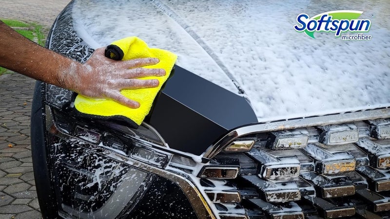 SOFTSPUN Microfiber 900gsm 2pcs 40x40cm Yellow+Grey + 500mL Car & Bike Premium Liquid Shampoo Combo | Extra Suds, Removes Tough Dirt & Grime | pH Neutral | Works with Bucket & Foam Cannon - Image 3