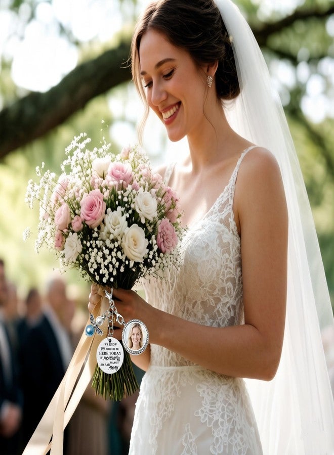Dorla Cool Memorial Wedding Bouquet Locket Charm DIY Photo Frame Guardian Angel Something Blue for Bride to be Bridal Gift On Wedding Day Remembrance Gifts - Image 5