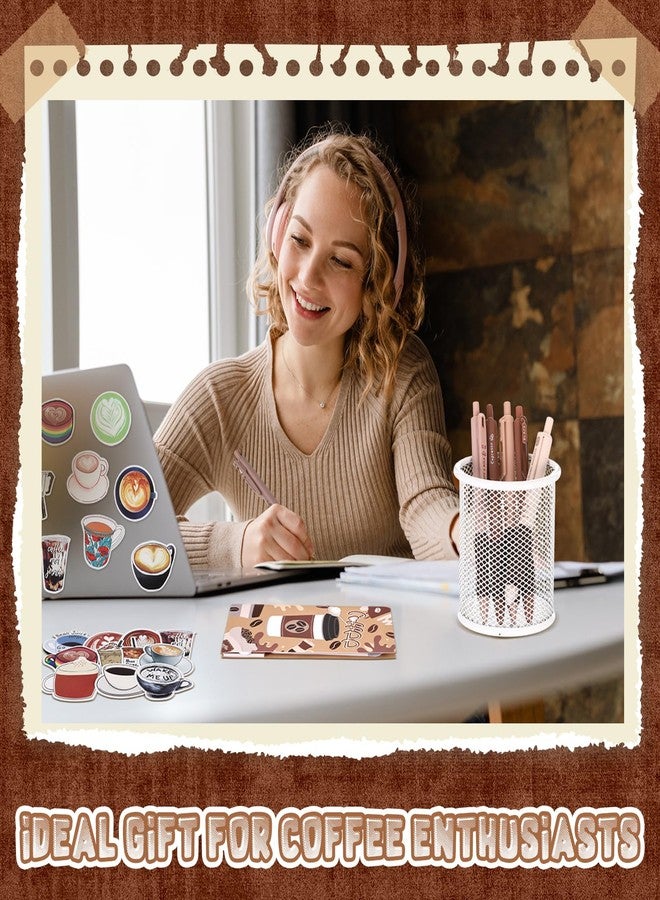 Dunzoom 57 Pcs Aesthetic Coffee Stationery Set Coffee Themed Gifts for Coffee Lovers includes 6 Pcs Black Ink Coffee Pens Sticky Note 50 Pcs Stickers Cute Coffee Stuff for Office School Supplies - Image 4