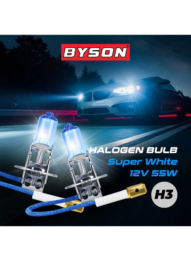 BYSON مصباح هالوجين S/W H3، 12 فولت 55 واط، مصباح سيارة أبيض فائق، شعاع ساطع عالي الكثافة، ضوء آلي طويل العمر لمصابيح الضباب، رؤية ليلية وأداء وضوح الطريق الفائق - Image 3