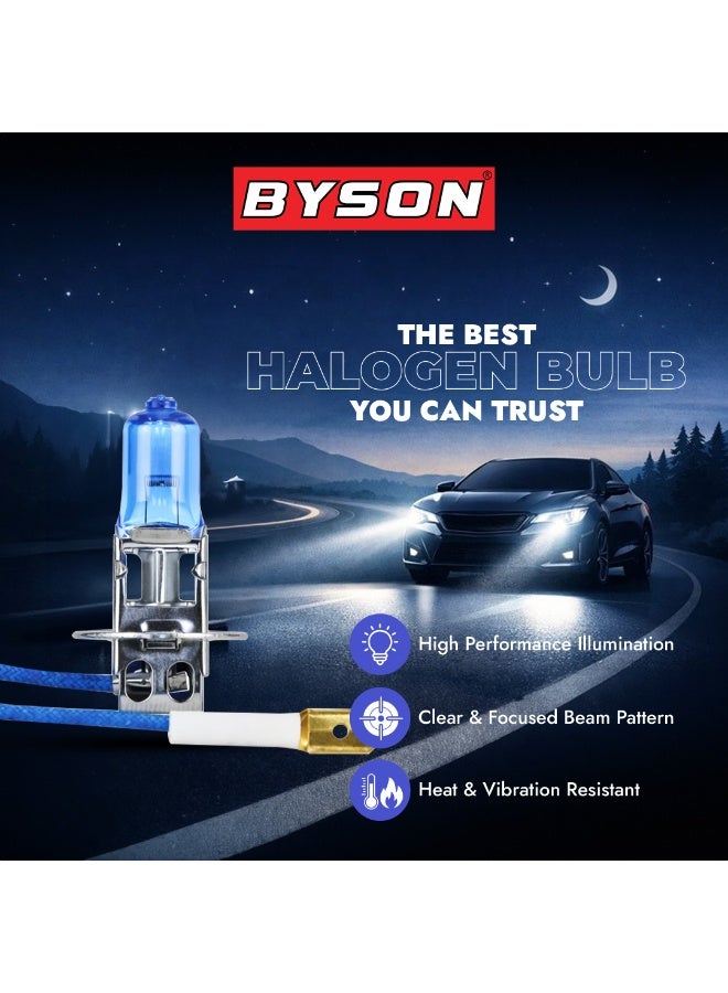 BYSON مصباح هالوجين S/W H3، 12 فولت 55 واط، مصباح سيارة أبيض فائق، شعاع ساطع عالي الكثافة، ضوء آلي طويل العمر لمصابيح الضباب، رؤية ليلية وأداء وضوح الطريق الفائق - Image 4