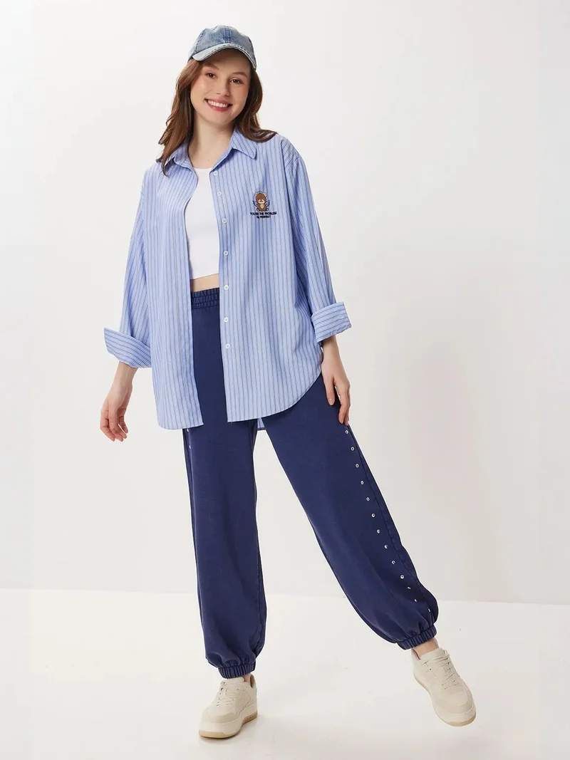 Lovely Istanbul ISTANBUL Oversized Striped Poplin Shirt with Embroidery