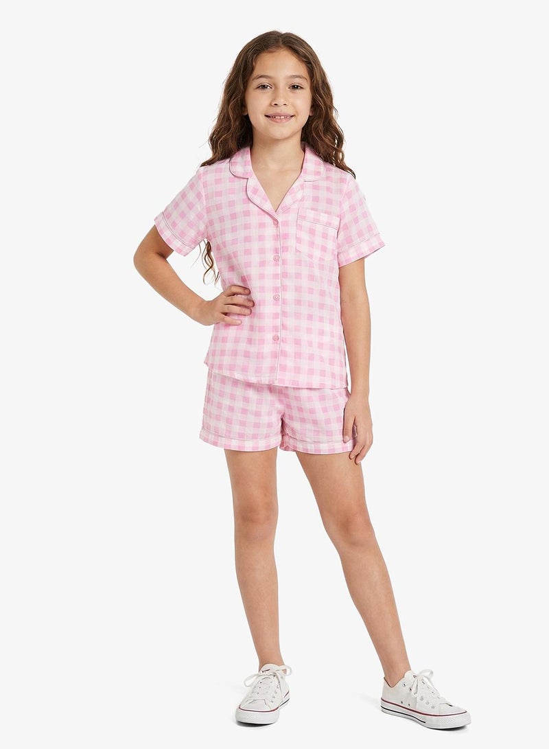 Pinata Pink Gingham Button Through Cotton Shirt Pyjamas - Image 1