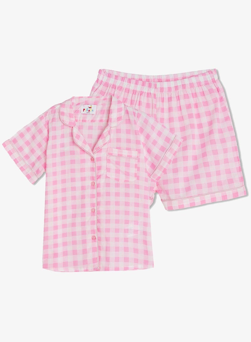 Pinata Pink Gingham Button Through Cotton Shirt Pyjamas - Image 2