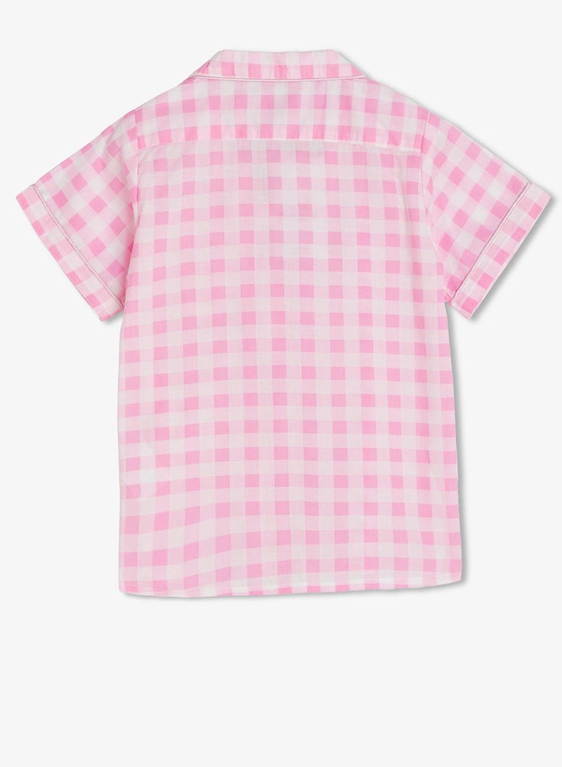 Pinata Pink Gingham Button Through Cotton Shirt Pyjamas - Image 4