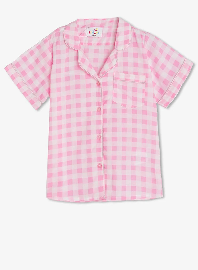 Pinata  Pink Gingham Button Through Cotton Shirt Pyjamas for Women | Best Price UAE