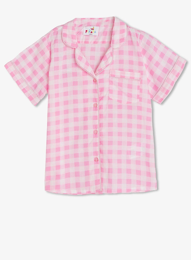 Pinata Pink Gingham Button Through Cotton Shirt Pyjamas - Image 3