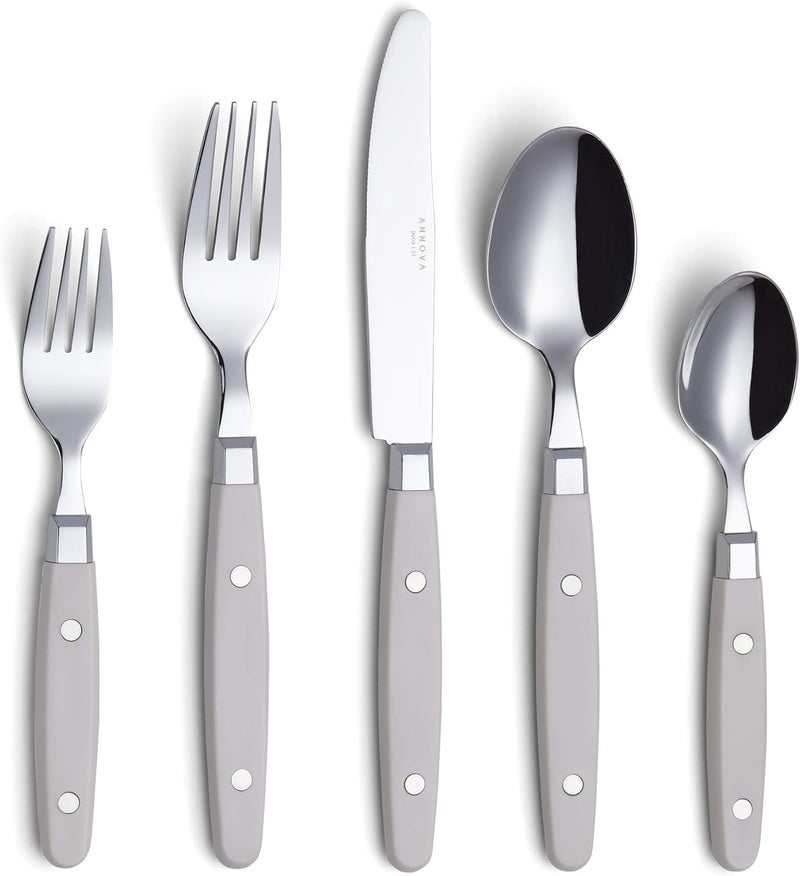 Annova ANNOVA Silverware Set Stainless Steel Cutlery Color Handle With RivetRetro Flatware CreamWhite 20 Pieces - Image 1