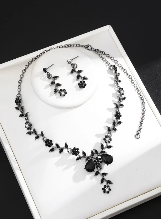 تايك تو طقم مجوهرات قلادة وأقراط مزينة بالأزهار قطعتين