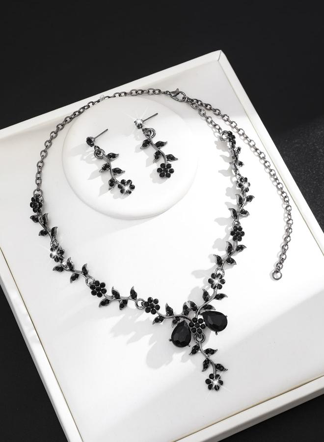 Take Two 2-Piece Floral Embellished Necklace and Earrings Jewelry Set - Image 2