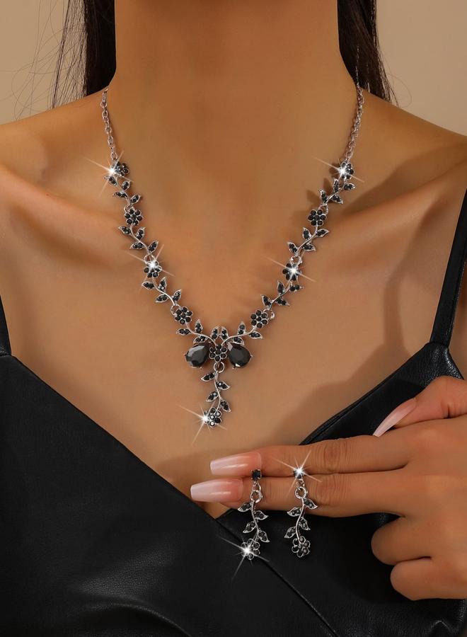 Take Two 2-Piece Floral Embellished Necklace and Earrings Jewelry Set - Image 1