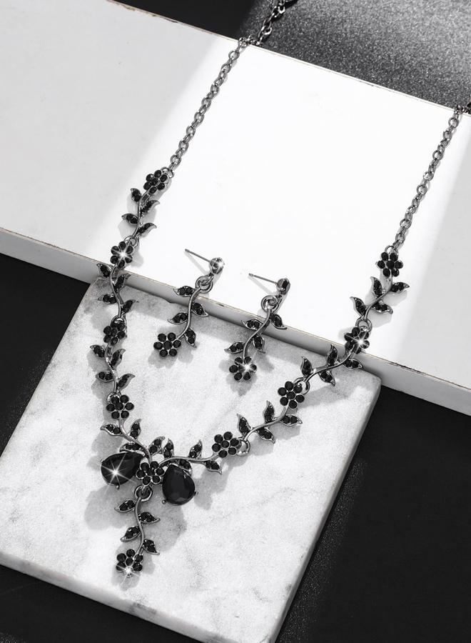 Take Two 2-Piece Floral Embellished Necklace and Earrings Jewelry Set - Image 4