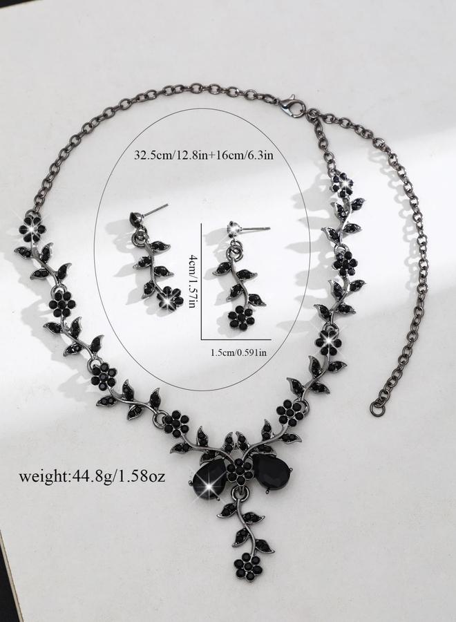 Take Two 2-Piece Floral Embellished Necklace and Earrings Jewelry Set - Image 3