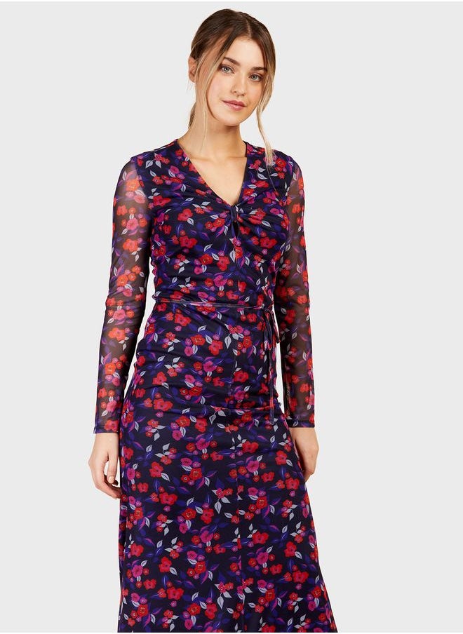 Little Mistress - Cut Out Floral Printed Dress - Image 1