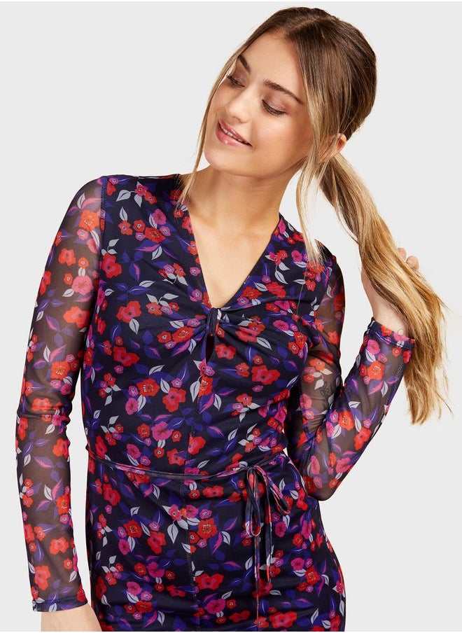 Little Mistress - Cut Out Floral Printed Dress - Image 1