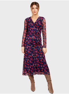 Cut Out Floral Printed Dress