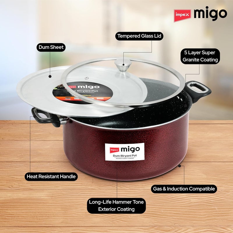 Impex وعاء برياني غير لاصق من الجرانيت سعة 8 لتر مع غطاء دُم إضافي من الفولاذ المقاوم للصدأ ووعاء برياني من الألمنيوم مع طلاء جرانيت فائق 5 طبقات وقاعدة تعمل على الغاز والحث ومقابض مطلية بالكروم وضمان لمدة سنة - Image 3